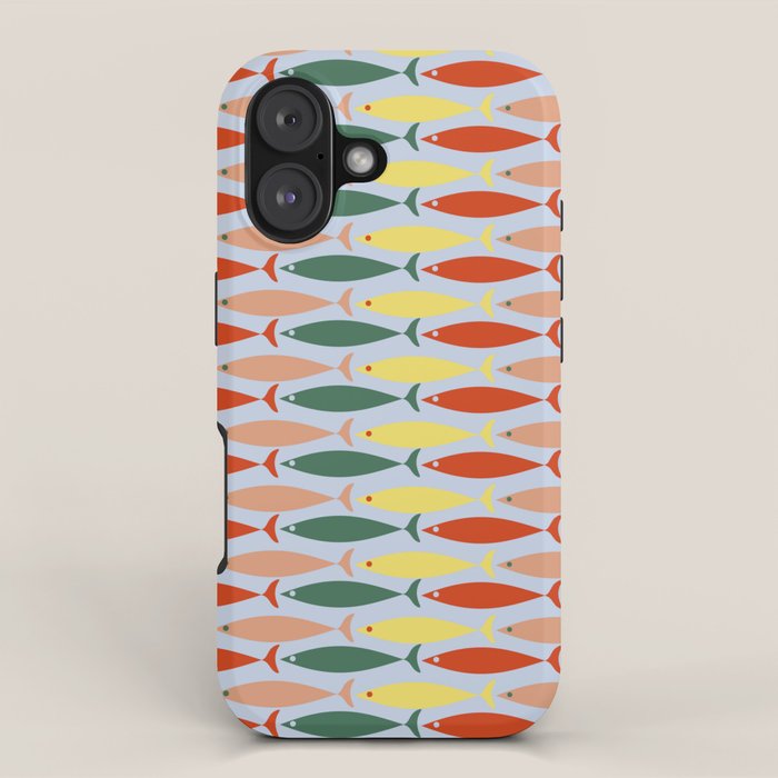 Coastal Fish Stripes Retro Pattern in Red Green Yellow Baby Blue iPhone Case Gallery Image 1