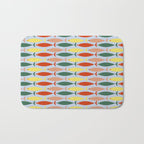 Coastal Fish Stripes Retro Pattern in Red Green Yellow Baby Blue Bath Mat Gallery Image 1