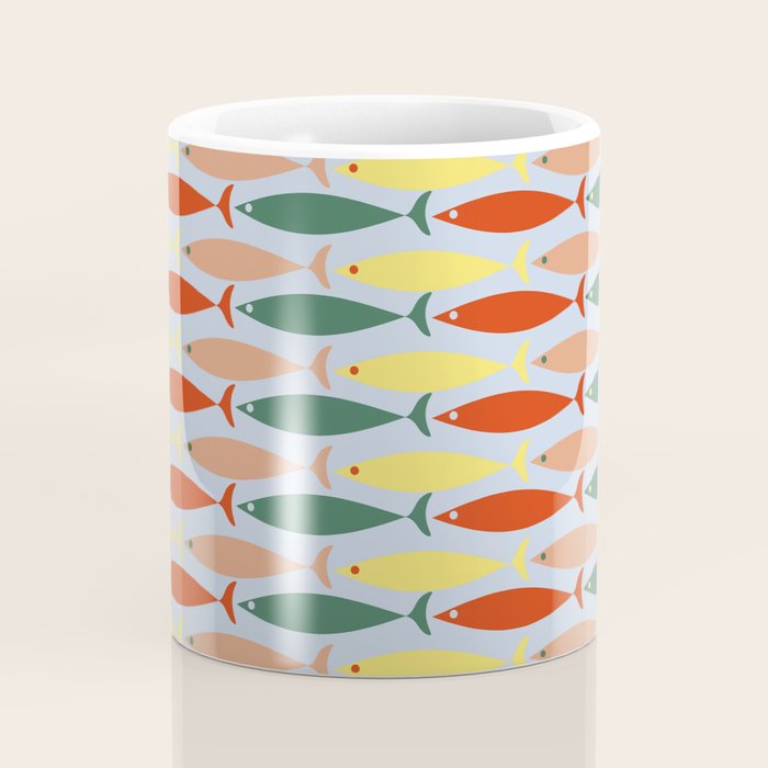 Coastal Fish Stripes Retro Pattern in Red Green Yellow Baby Blue Coffee Mug Gallery Image 4