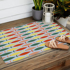 Coastal Fish Stripes Retro Pattern in Red Green Yellow Baby Blue Outdoor Rug Gallery Image 2
