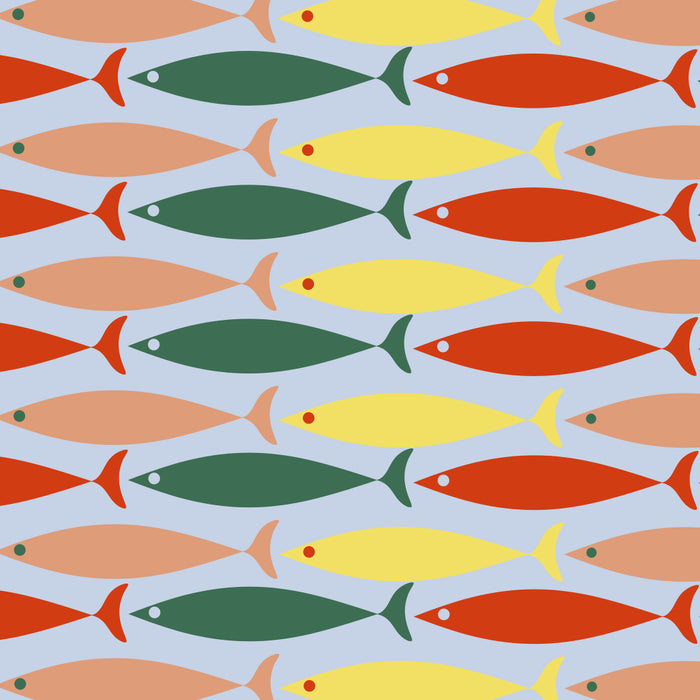 Coastal Fish Stripes Retro Pattern in Red Green Yellow Baby Blue Coffee Mug Gallery Image 2