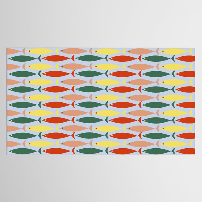 Coastal Fish Stripes Retro Pattern in Red Green Yellow Baby Blue Tablecloth Gallery Image 2