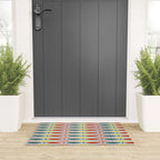 Coastal Fish Stripes Retro Pattern in Red Green Yellow Baby Blue Welcome Mat Gallery Image 3