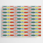 Coastal Fish Stripes Retro Pattern in Red Green Yellow Baby Blue Jigsaw Puzzle Gallery Image 1