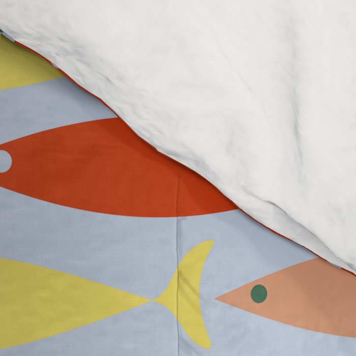 Coastal Fish Stripes Retro Pattern in Red Green Yellow Baby Blue Comforter Gallery Image 4