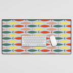 Coastal Fish Stripes Retro Pattern in Red Green Yellow Baby Blue Desk Mat Gallery Image 1