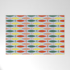 Coastal Fish Stripes Retro Pattern in Red Green Yellow Baby Blue Welcome Mat Gallery Image 1