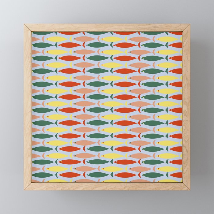 Coastal Fish Stripes Retro Pattern in Red Green Yellow Baby Blue Mini Art Print Gallery Image 1