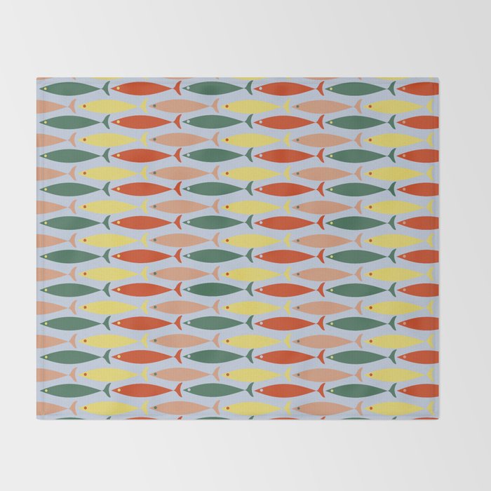 Coastal Fish Stripes Retro Pattern in Red Green Yellow Baby Blue Throw Blanket Gallery Image 2