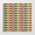 Coastal Fish Stripes Retro Pattern in Red Green Yellow Baby Blue Wood Wall Art Gallery Image 1