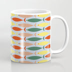 Coastal Fish Stripes Retro Pattern in Red Green Yellow Baby Blue Coffee Mug Gallery Image 1