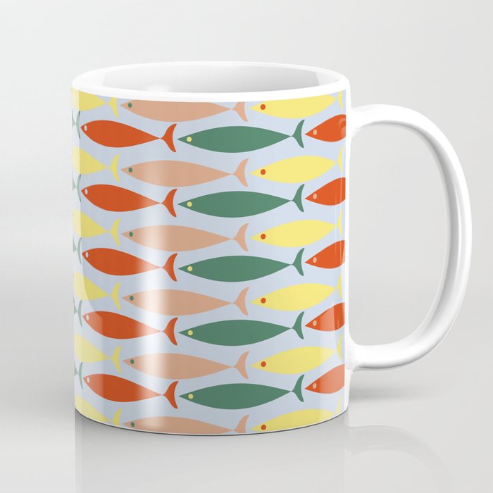 Coastal Fish Stripes Retro Pattern in Red Green Yellow Baby Blue Coffee Mug Gallery Image 1