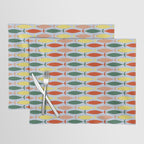 Coastal Fish Stripes Retro Pattern in Red Green Yellow Baby Blue Placemat Gallery Image 1