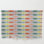 Coastal Fish Stripes Retro Pattern in Red Green Yellow Baby Blue Wall Hanging Gallery Image 1