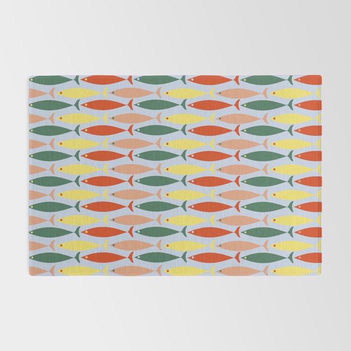 Coastal Fish Stripes Retro Pattern in Red Green Yellow Baby Blue Rug Gallery Image 2