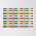 Coastal Fish Stripes Retro Pattern in Red Green Yellow Baby Blue Rug Gallery Image 2