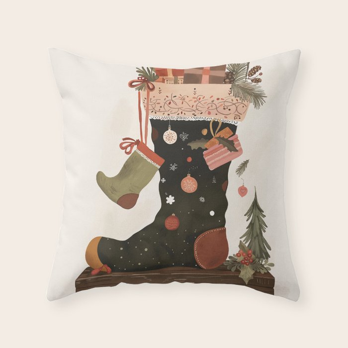 Joyful Stockings Throw Pillow Gallery Image 1