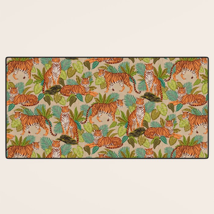 Jungle Tigers In Sand Brown Desk Mat Gallery Image 3