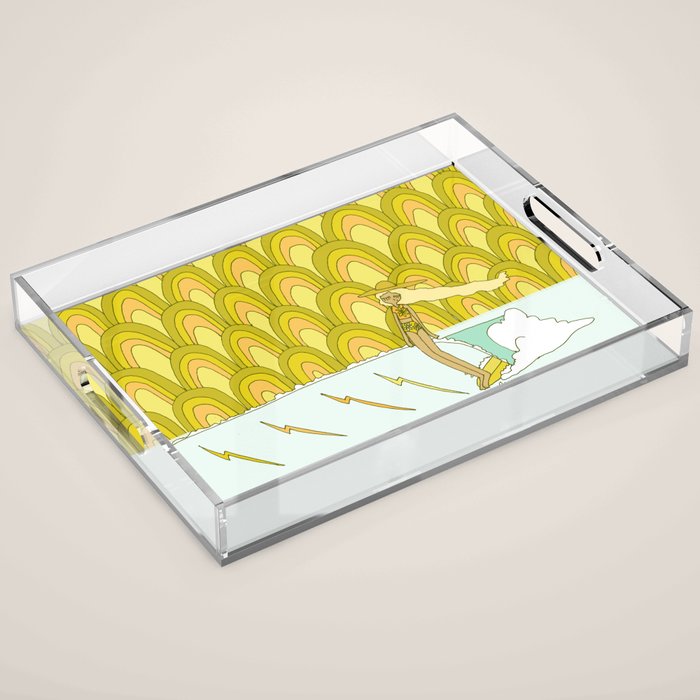 retro rainbow daydreams lady slide // retro surf art by surfy birdy Acrylic Tray Gallery Image 1