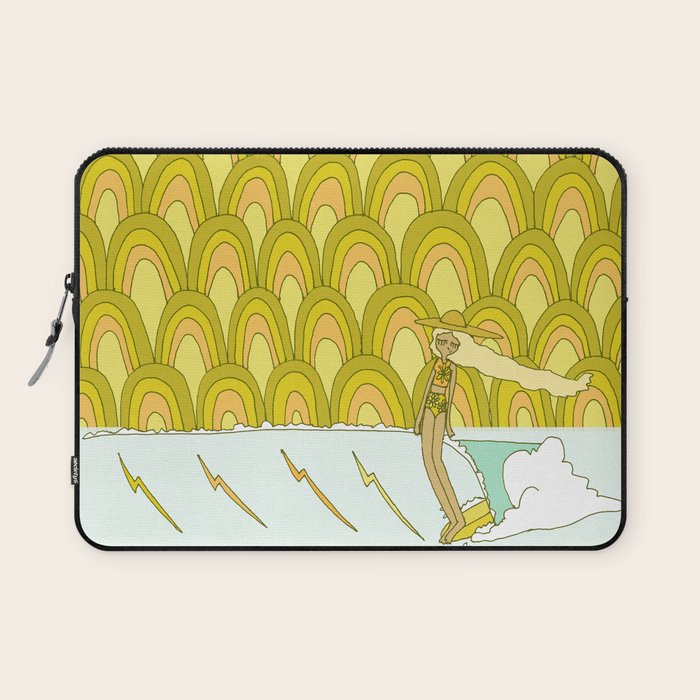 retro rainbow daydreams lady slide // retro surf art by surfy birdy Laptop Sleeve Gallery Image 1
