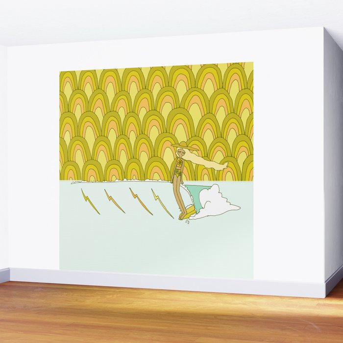 retro rainbow daydreams lady slide // retro surf art by surfy birdy Wall Mural Gallery Image 2
