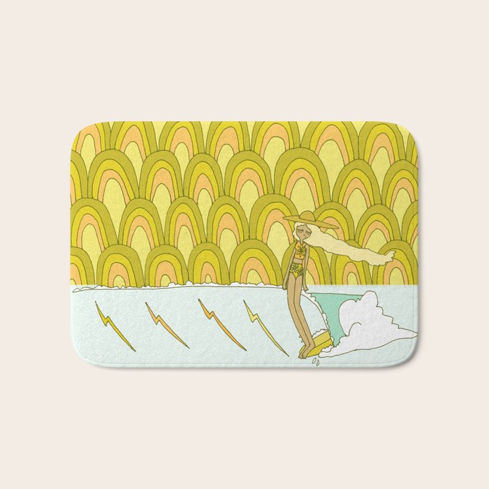 retro rainbow daydreams lady slide // retro surf art by surfy birdy Bath Mat Gallery Image 1
