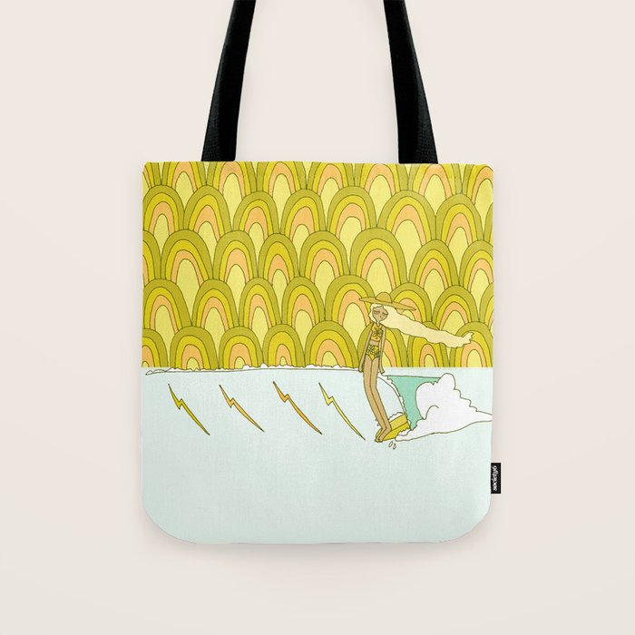 retro rainbow daydreams lady slide // retro surf art by surfy birdy Tote Bag Gallery Image 1