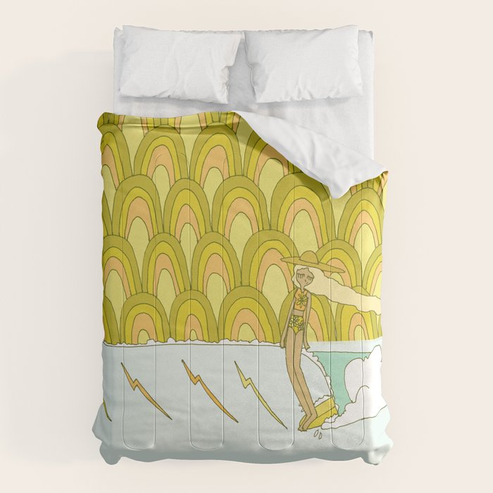 retro rainbow daydreams lady slide // retro surf art by surfy birdy Comforter Gallery Image 1