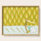 retro rainbow daydreams lady slide // retro surf art by surfy birdy Serving Tray Gallery Image 1