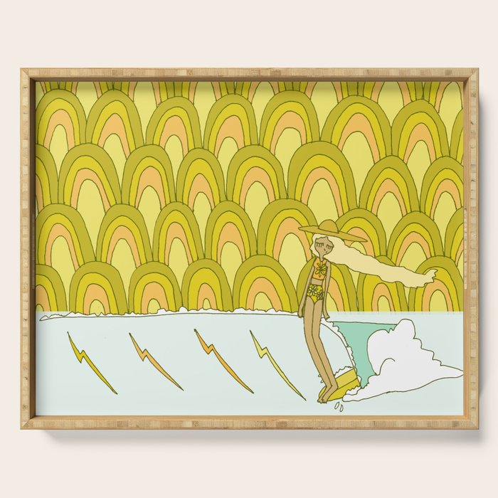 retro rainbow daydreams lady slide // retro surf art by surfy birdy Serving Tray Gallery Image 1