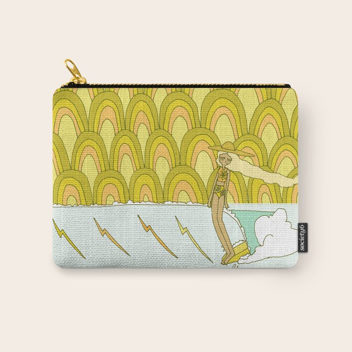 retro rainbow daydreams lady slide // retro surf art by surfy birdy Carry All Pouch Gallery Image 1
