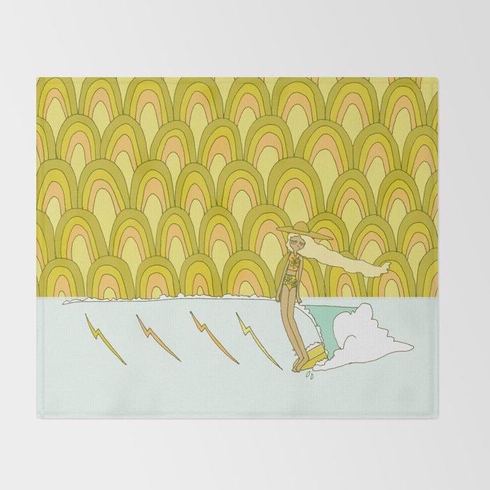 retro rainbow daydreams lady slide // retro surf art by surfy birdy Throw Blanket Gallery Image 2