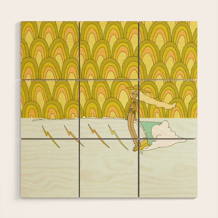 retro rainbow daydreams lady slide // retro surf art by surfy birdy Wood Wall Art Gallery Image 1