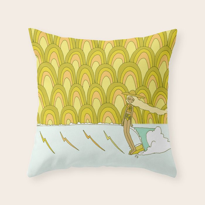 retro rainbow daydreams lady slide // retro surf art by surfy birdy Throw Pillow Gallery Image 6