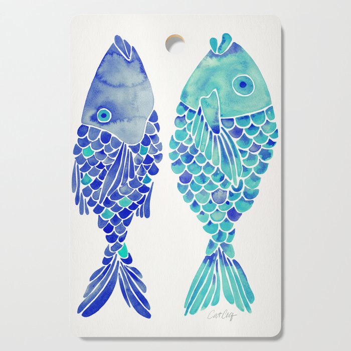 Indonesian Fish Duo - Navy & Turquoise Palette Cutting Board Gallery Image 1