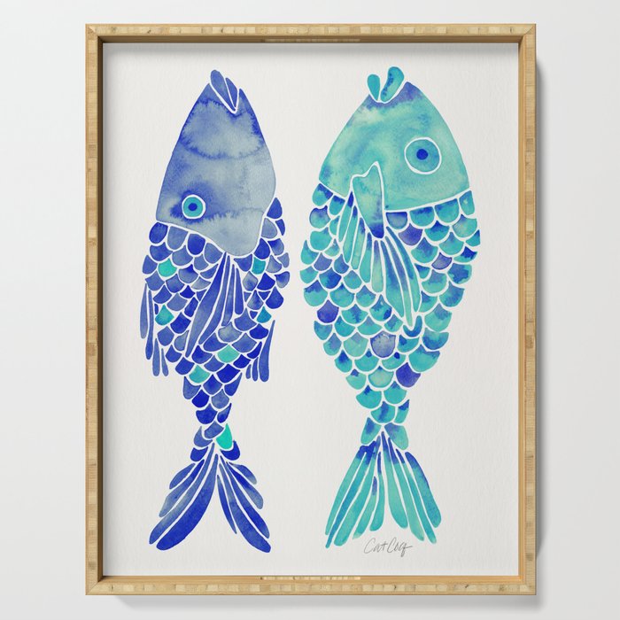 Indonesian Fish Duo - Navy & Turquoise Palette Serving Tray Gallery Image 1