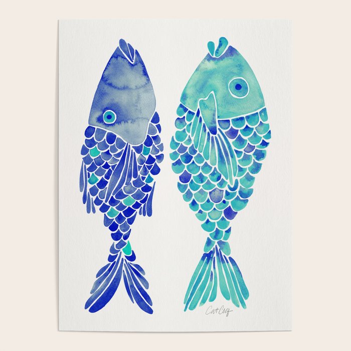 Indonesian Fish Duo - Navy & Turquoise Palette Poster Gallery Image 4