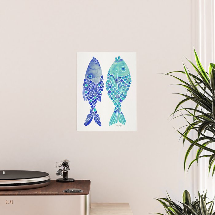 Indonesian Fish Duo - Navy & Turquoise Palette Poster Gallery Image 2