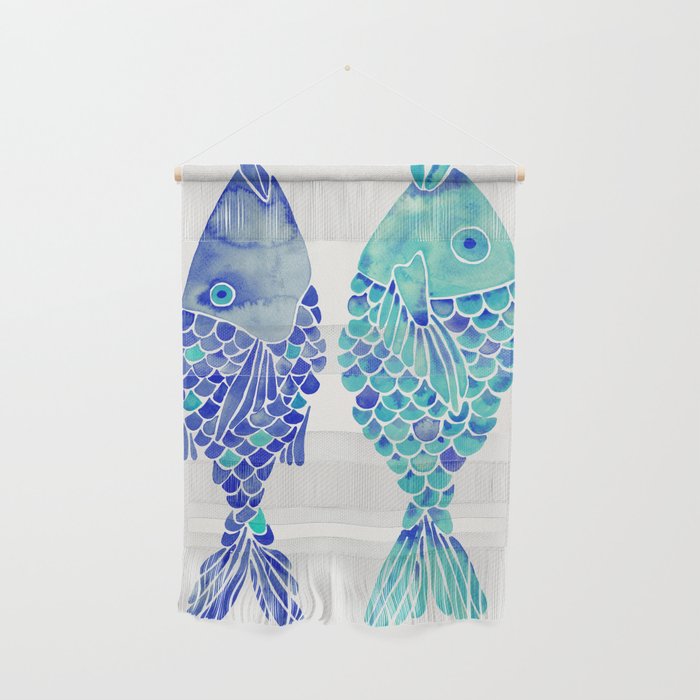 Indonesian Fish Duo - Navy & Turquoise Palette Wall Hanging Gallery Image 1