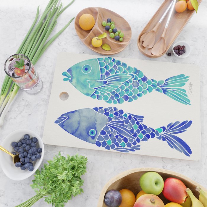 Indonesian Fish Duo - Navy & Turquoise Palette Cutting Board Gallery Image 2