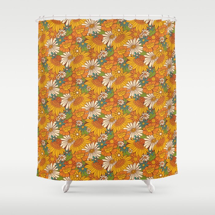 70s Retro Floral Shower Curtain Gallery Image 1