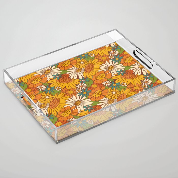 70s Retro Floral Acrylic Tray Gallery Image 1