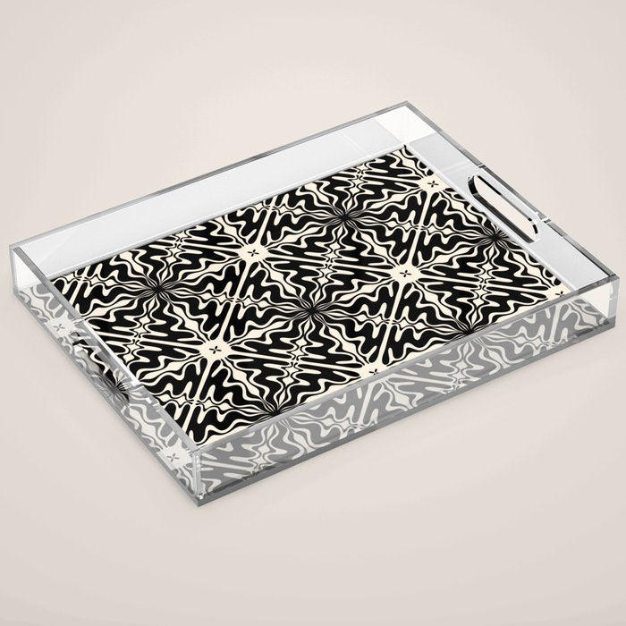 Murcia Spanish Tile Pattern in Black and Almond Cream Acrylic Tray Gallery Image 1