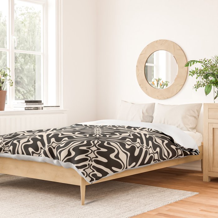 Murcia Spanish Tile Pattern in Black and Almond Cream Duvet Cover Gallery Image 2