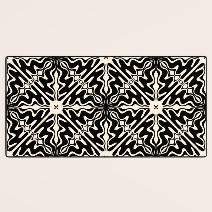 Murcia Spanish Tile Pattern in Black and Almond Cream Desk Mat Gallery Image 3