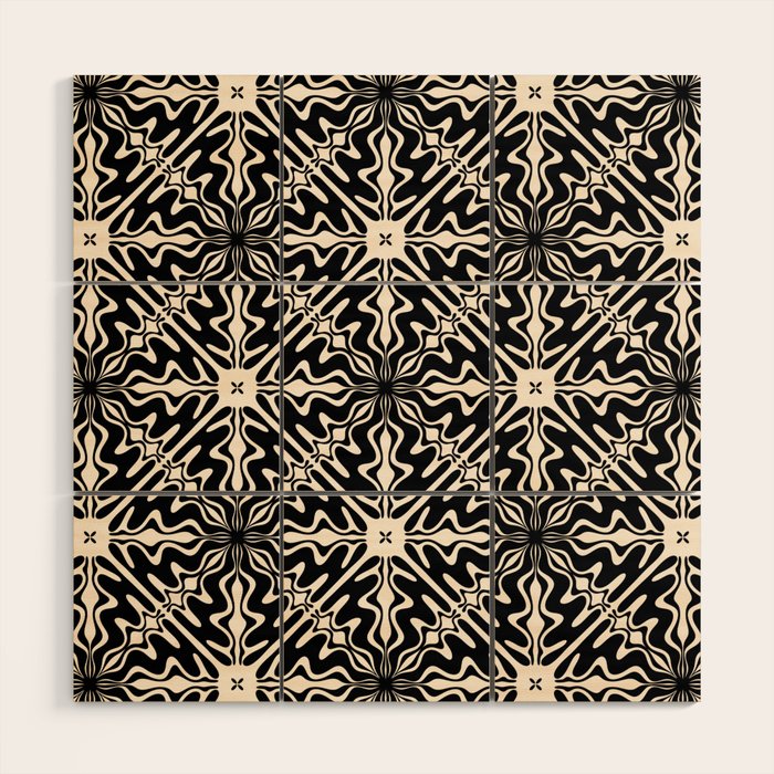 Murcia Spanish Tile Pattern in Black and Almond Cream Wood Wall Art Gallery Image 1