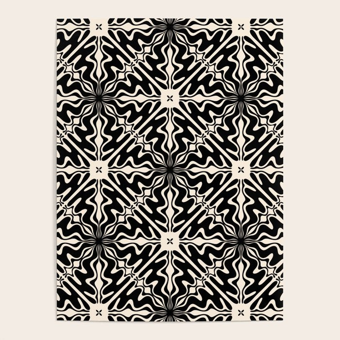 Murcia Spanish Tile Pattern in Black and Almond Cream Poster Gallery Image 4