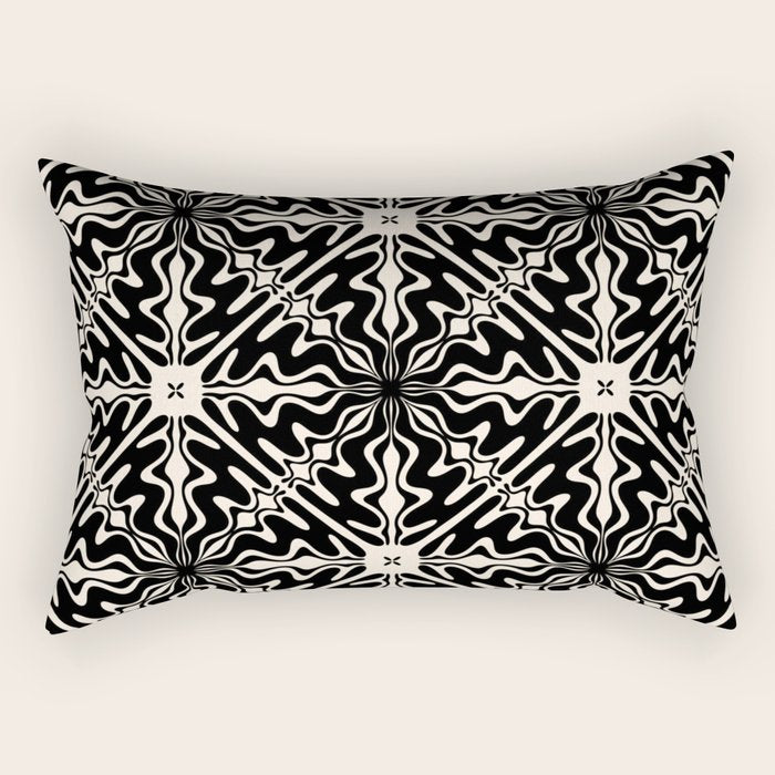 Murcia Spanish Tile Pattern in Black and Almond Cream Rectangular Pillow Gallery Image 1