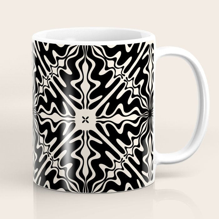 Murcia Spanish Tile Pattern in Black and Almond Cream Coffee Mug Gallery Image 1