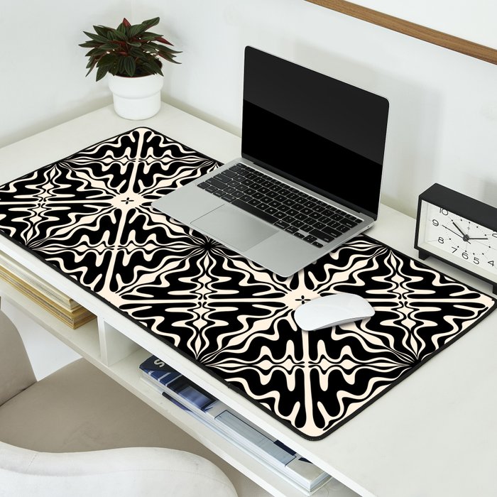 Murcia Spanish Tile Pattern in Black and Almond Cream Desk Mat Gallery Image 2